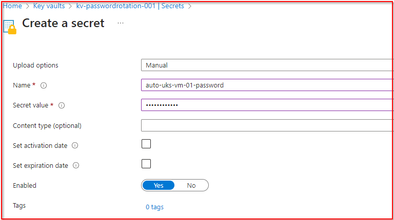 Create a secret Azure